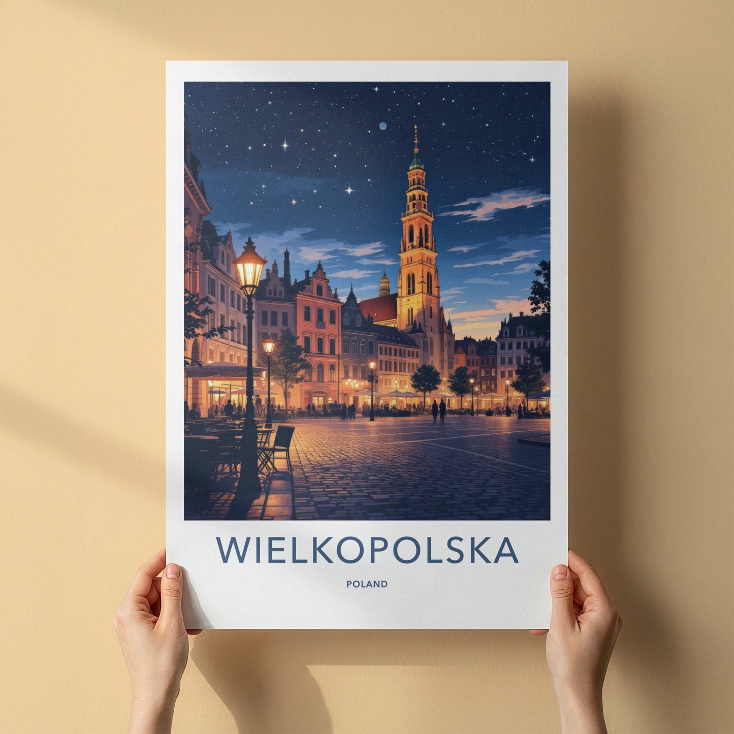 Wielkopolska Poster - Poland Travel Art - Illuminated Night Square Home Decor
