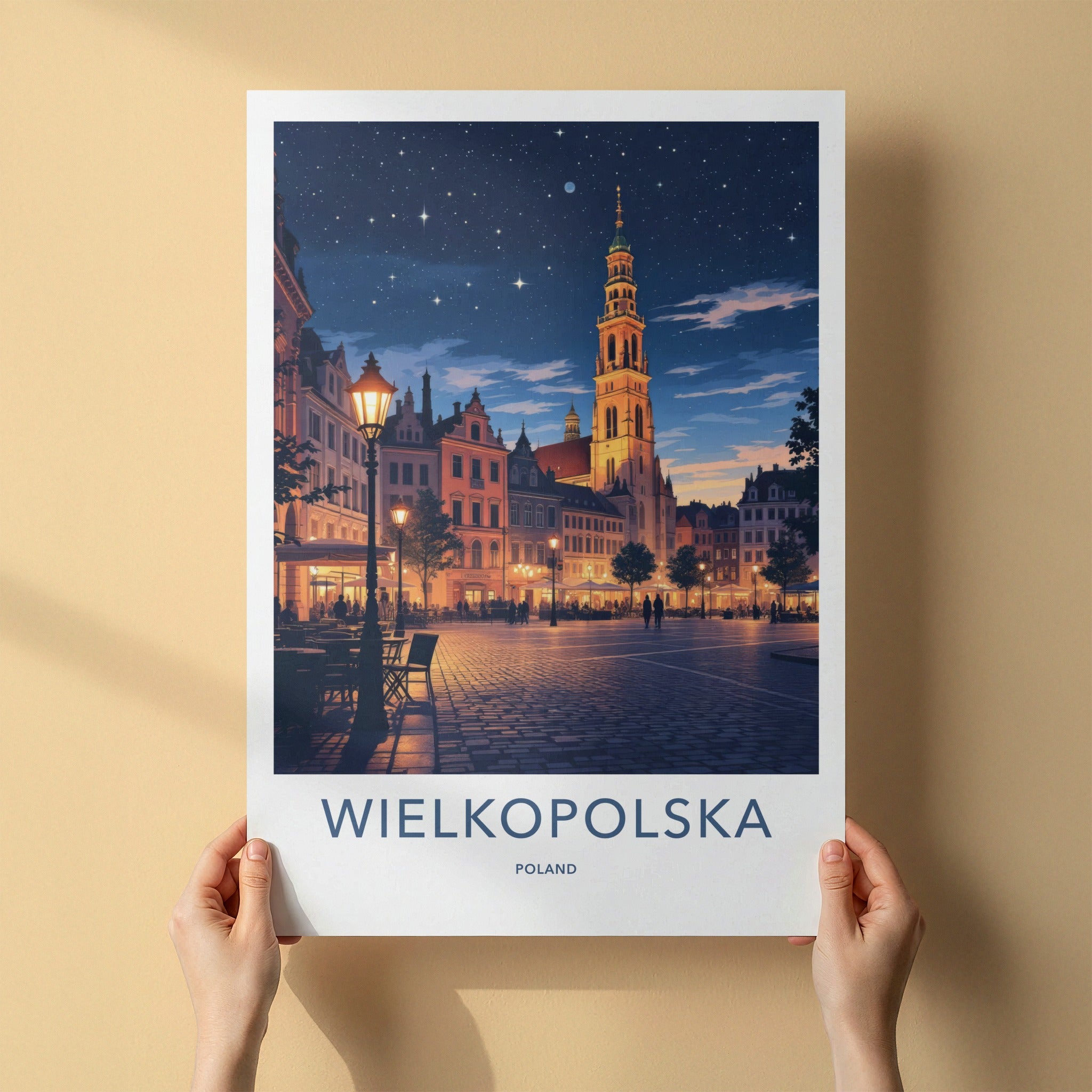 Wielkopolska Poster - Poland Travel Art - Illuminated Night Square Home Decor