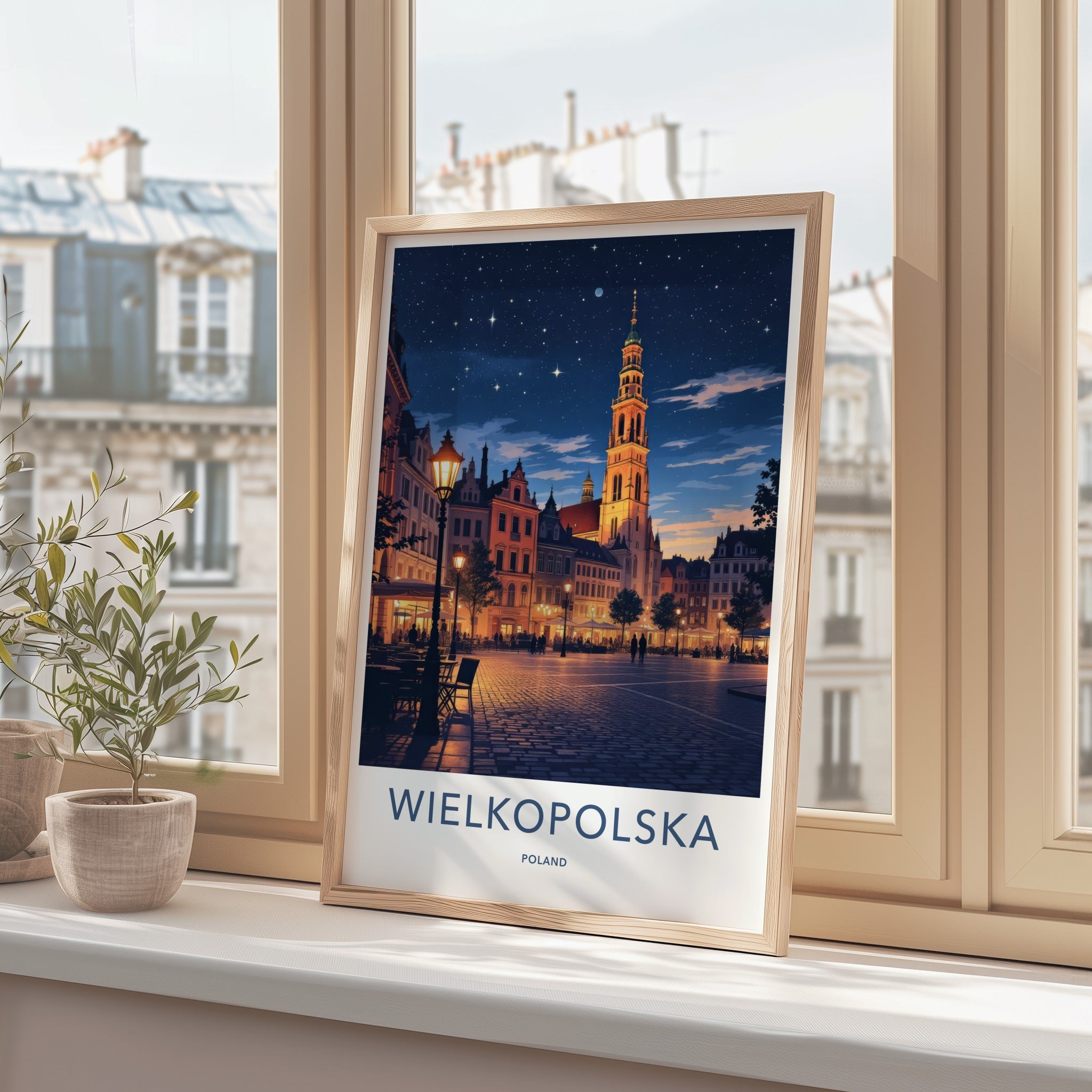 Wielkopolska Poster - Poland Travel Art - Illuminated Night Square Home Decor
