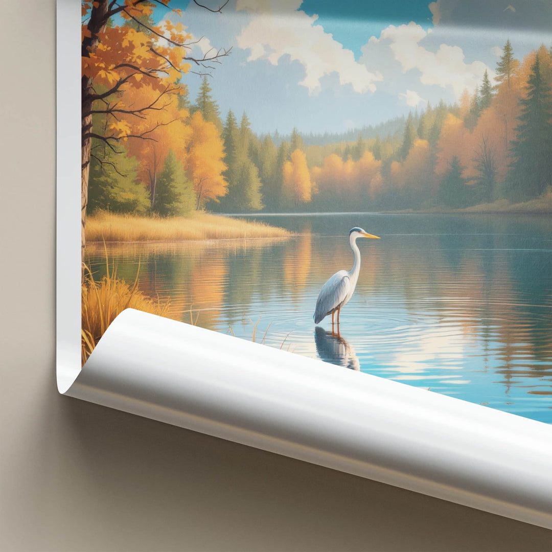 Wigierski Poster - Poland Travel Art - Calm Lake Heron Home Decor