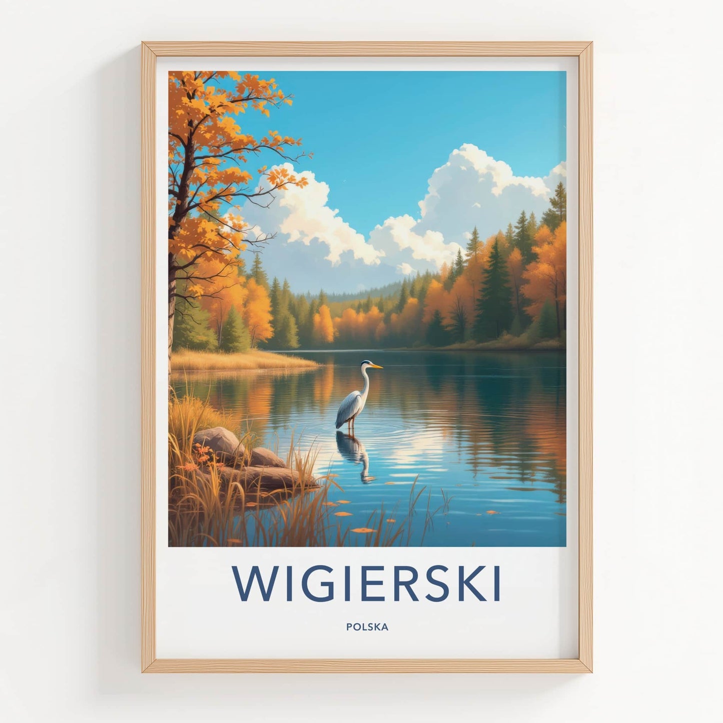 Wigierski Poster - Poland Travel Art - Calm Lake Heron Home Decor