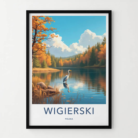 Wigierski Poster - Poland Travel Art - Calm Lake Heron Home Decor