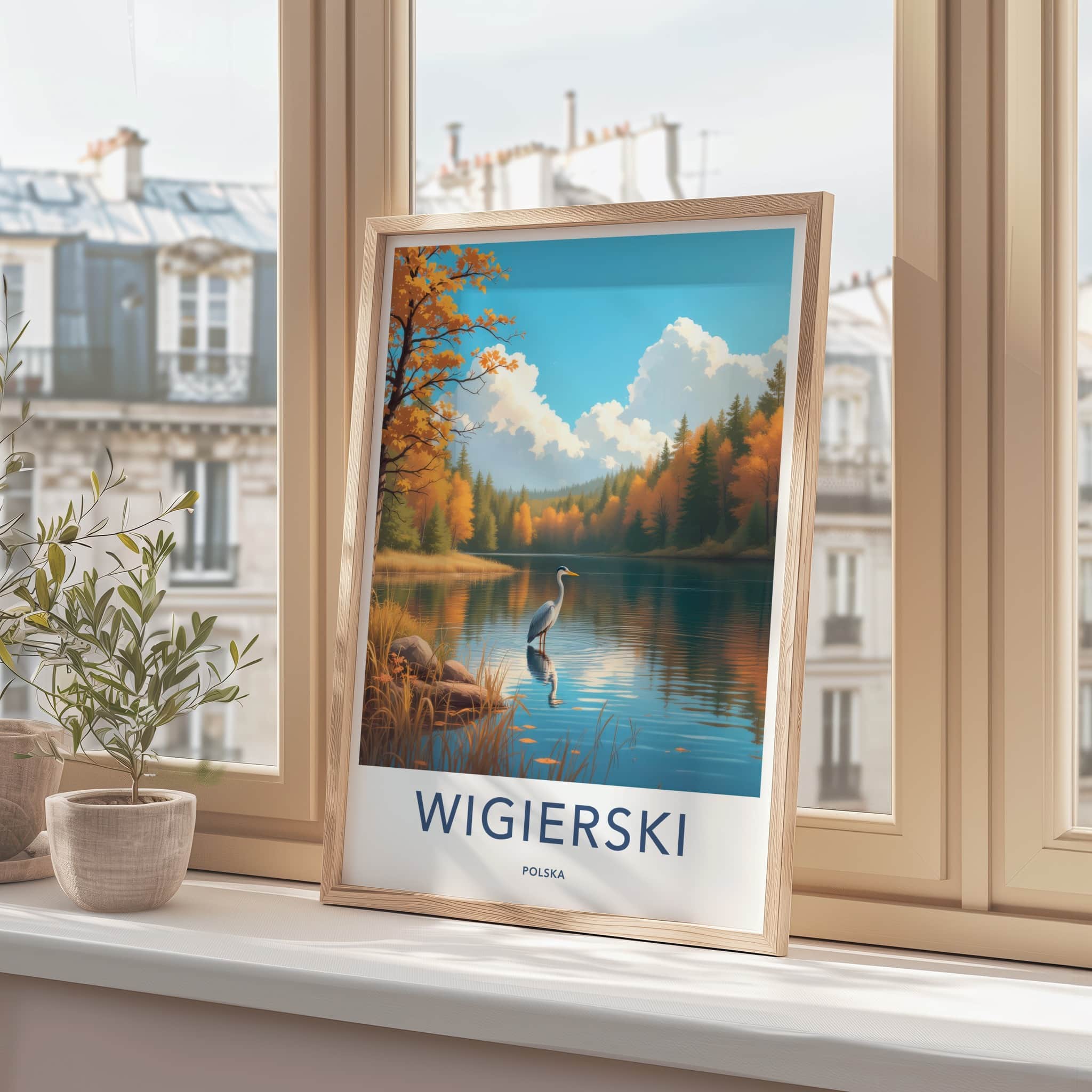 Wigierski Poster - Poland Travel Art - Calm Lake Heron Home Decor