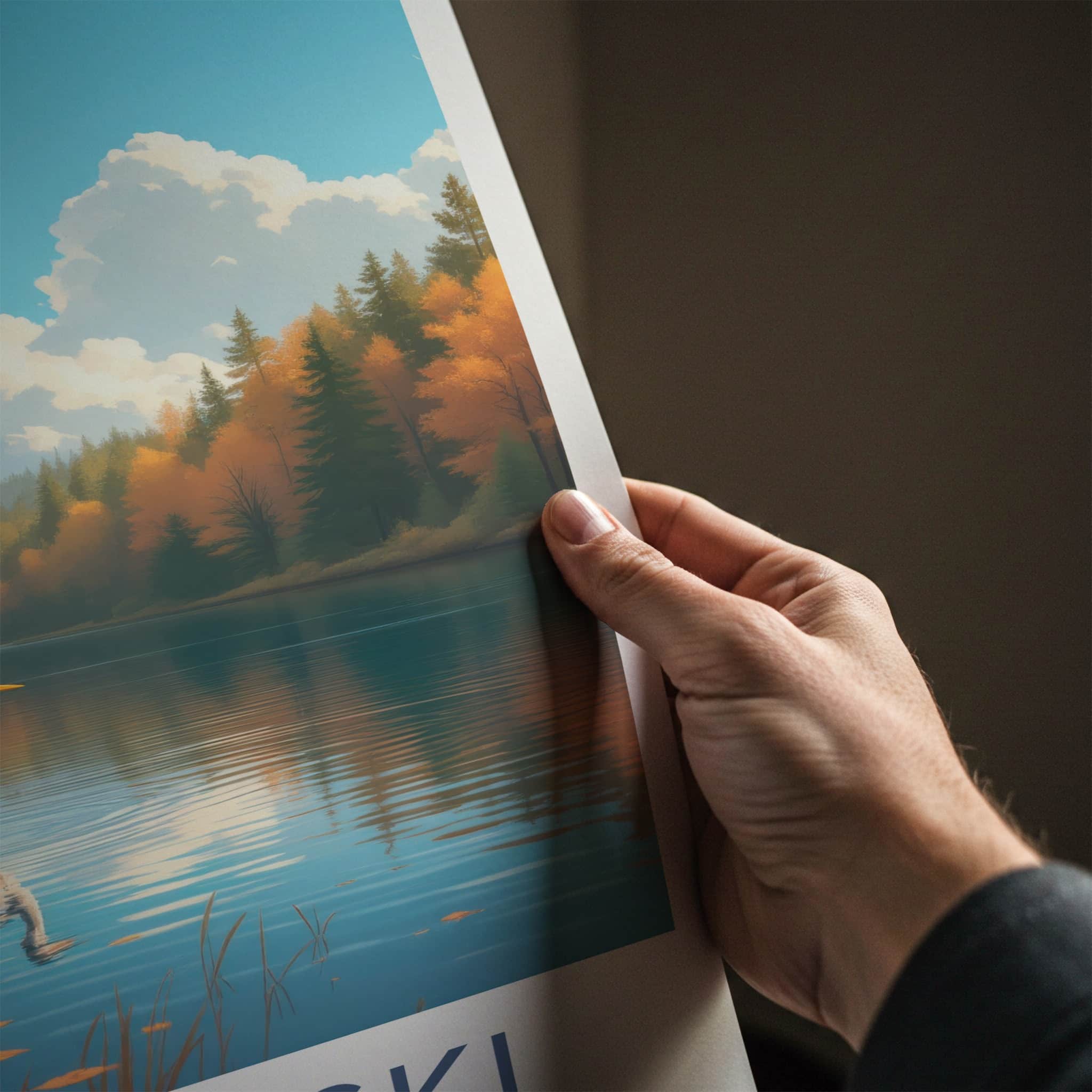 Wigierski Poster - Poland Travel Art - Calm Lake Heron Home Decor