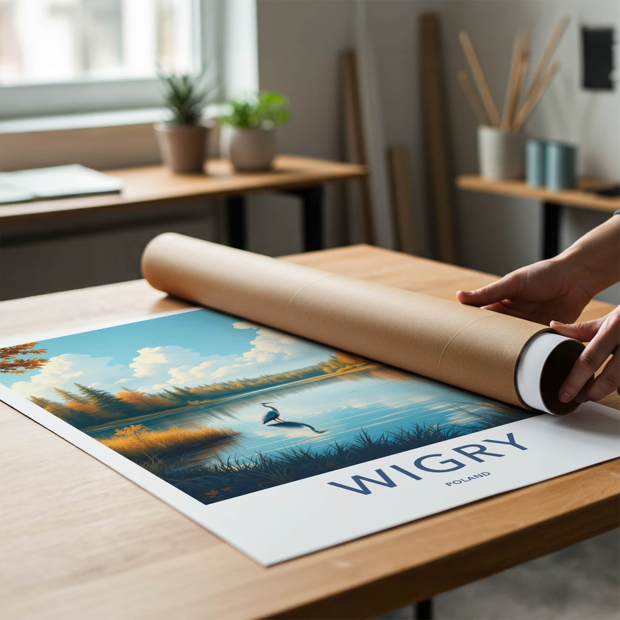 Wigry Poster - Poland Travel Art - Blue Heron Lake Home Decor