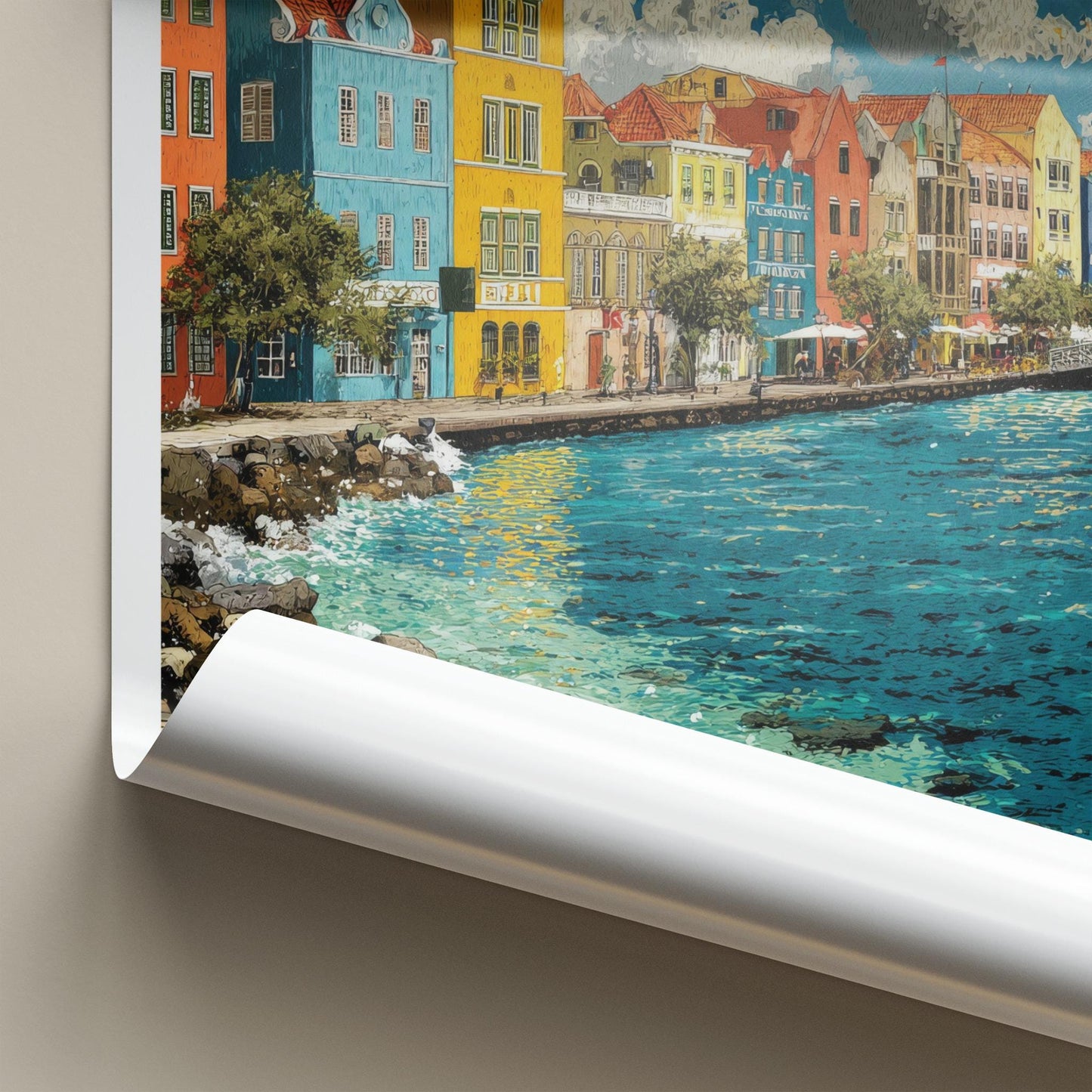 Willemstad Poster - Curacao Travel Art - Colorful Canal Buildings Home Decor