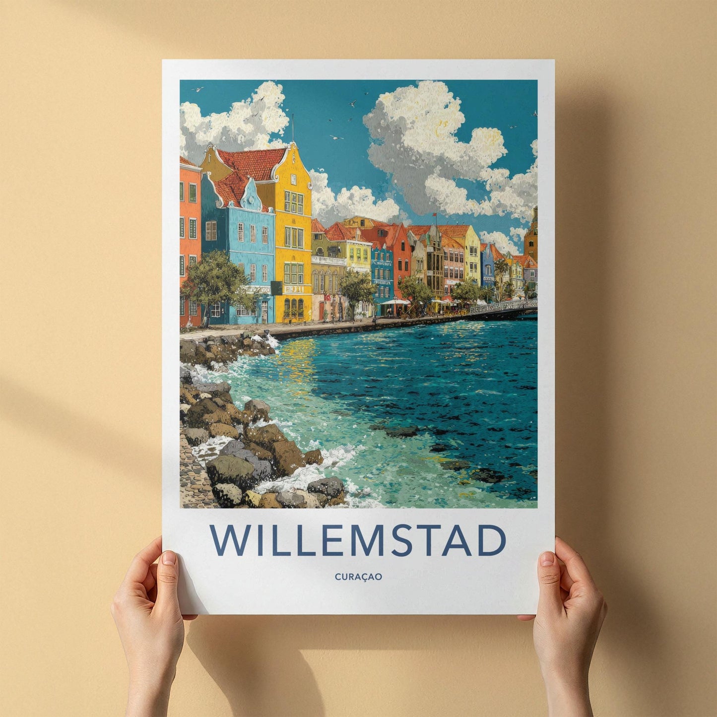 Willemstad Poster - Curacao Travel Art - Colorful Canal Buildings Home Decor