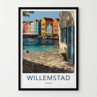 Willemstad Poster - Curacao Travel Art - Colorful Canal Houses Home Decor