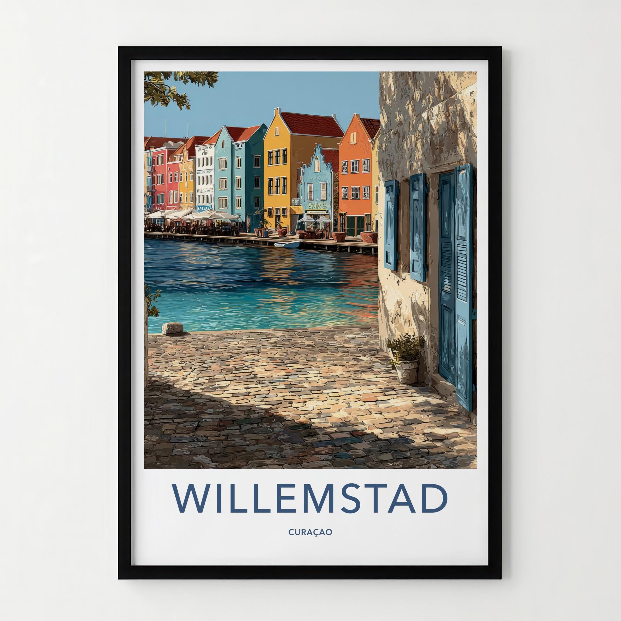Willemstad Poster - Curacao Travel Art - Colorful Canal Houses Home Decor