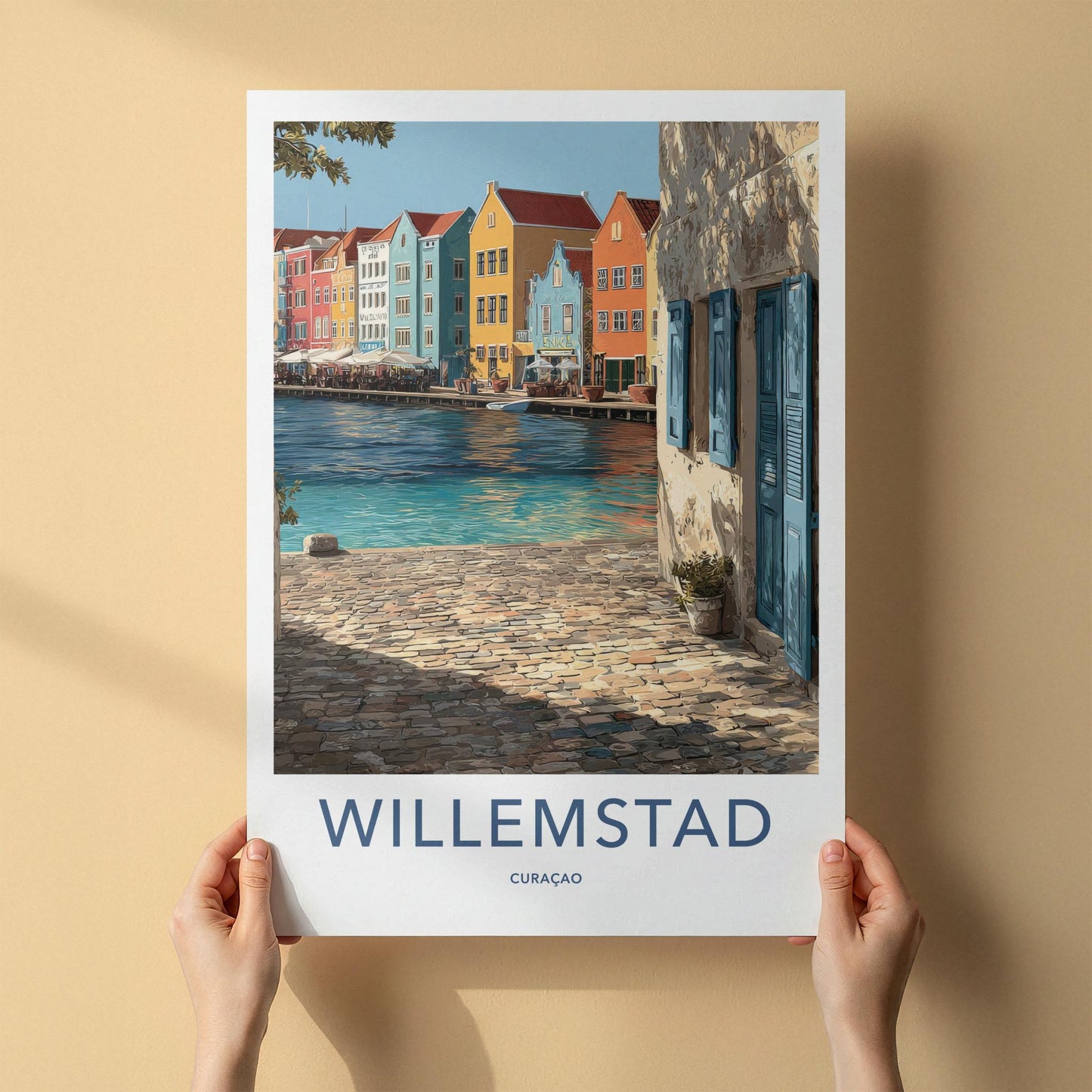 Willemstad Poster - Curacao Travel Art - Colorful Canal Houses Home Decor