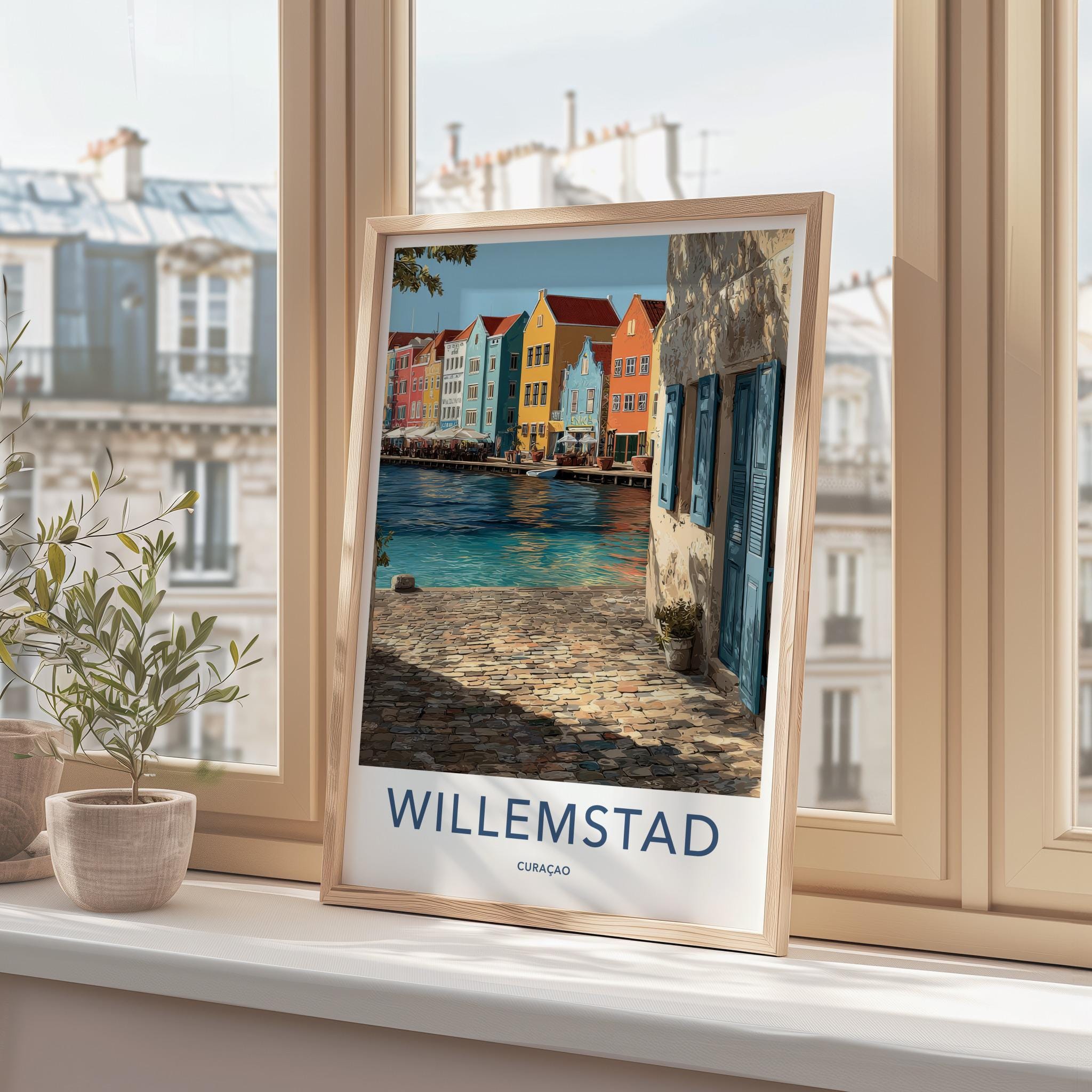 Willemstad Poster - Curacao Travel Art - Colorful Canal Houses Home Decor