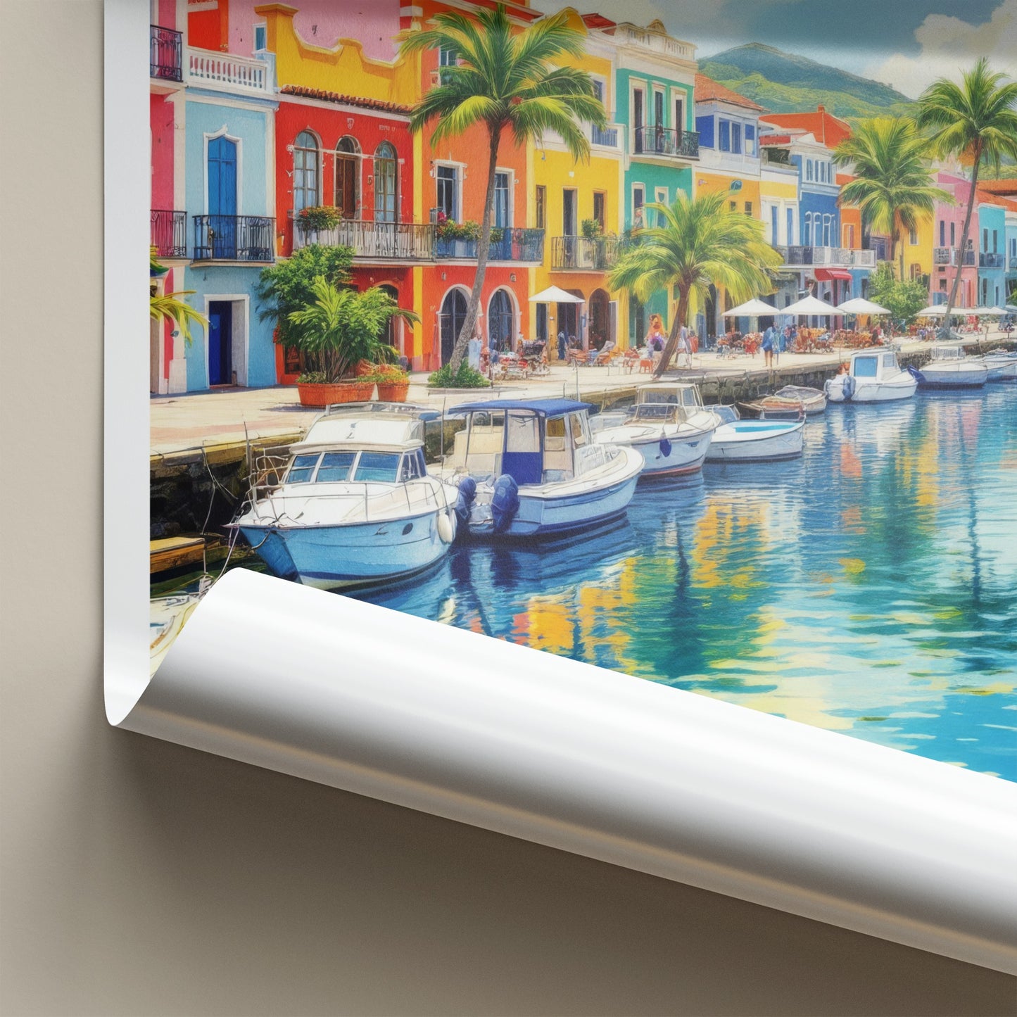 Willemstad Poster - Curacao Travel Art - Colorful Canal Waterfront Home Decor