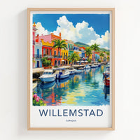 Willemstad Poster - Curacao Travel Art - Colorful Canal Waterfront Home Decor
