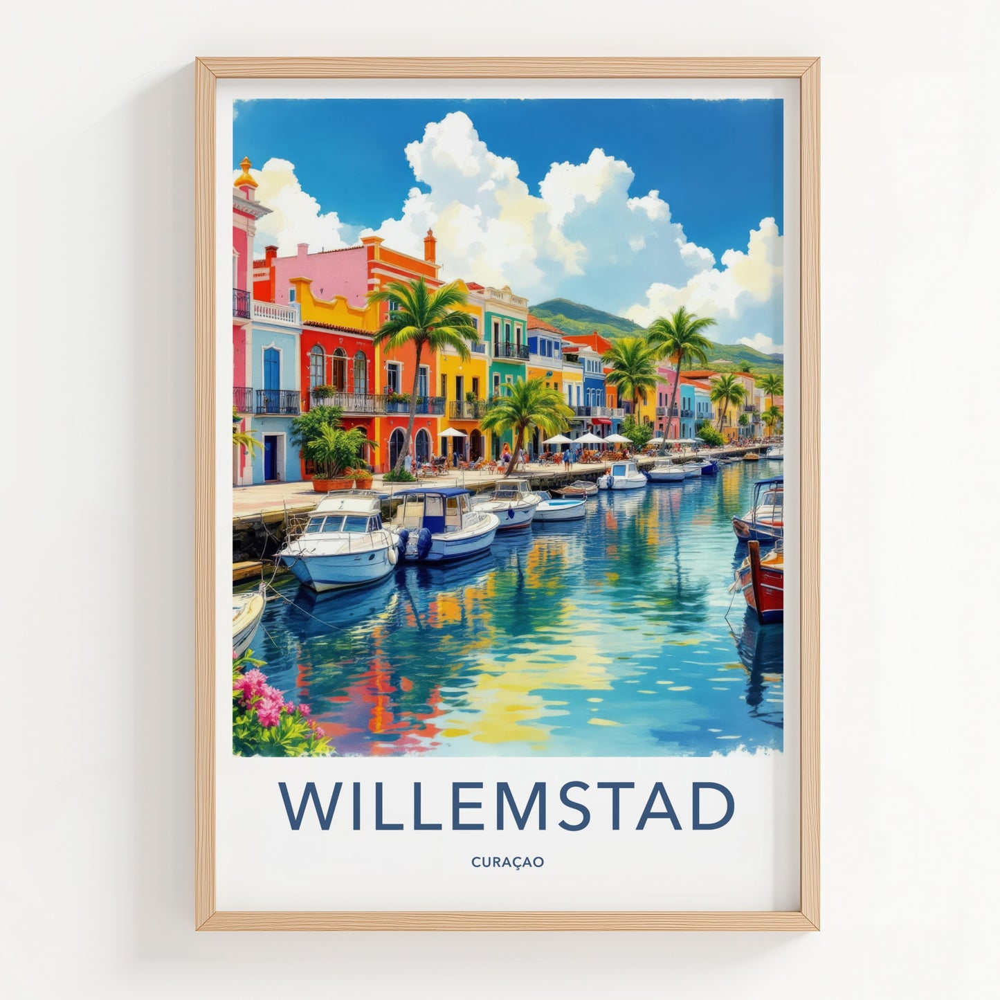 Willemstad Poster - Curacao Travel Art - Colorful Canal Waterfront Home Decor