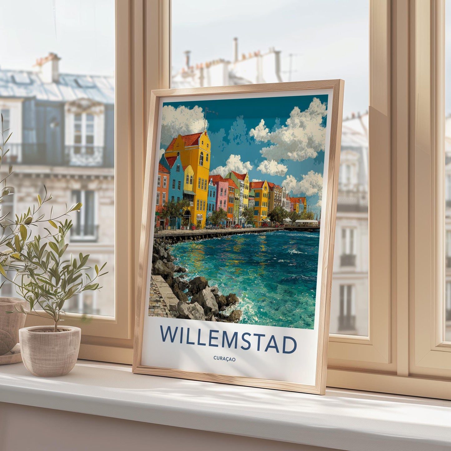 Willemstad Poster - Curacao Travel Art - Colorful Harbor View Home Decor