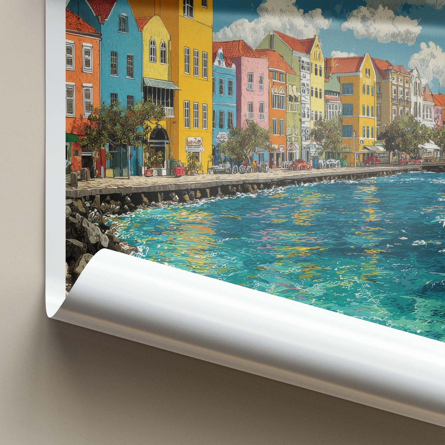 Willemstad Poster - Curacao Travel Art - Colorful Harbor View Home Decor