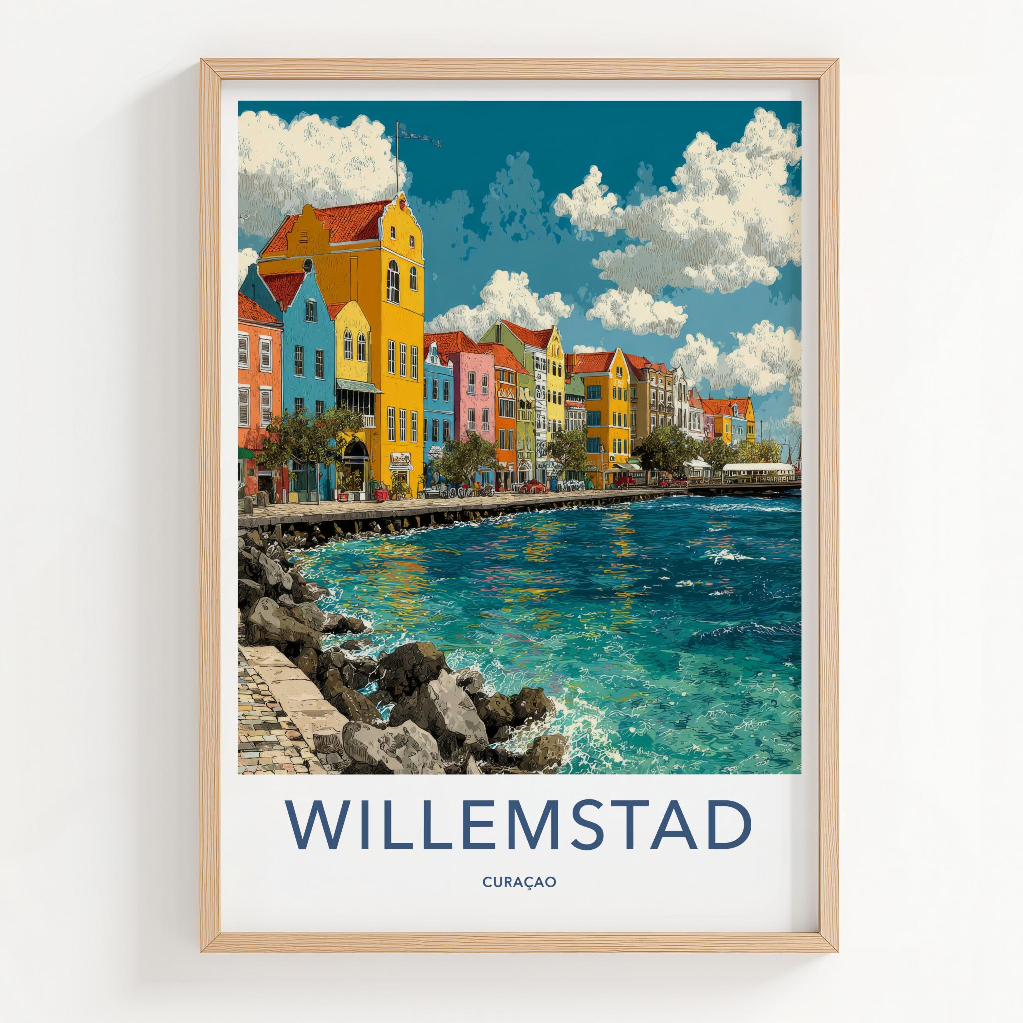 Willemstad Poster - Curacao Travel Art - Colorful Harbor View Home Decor