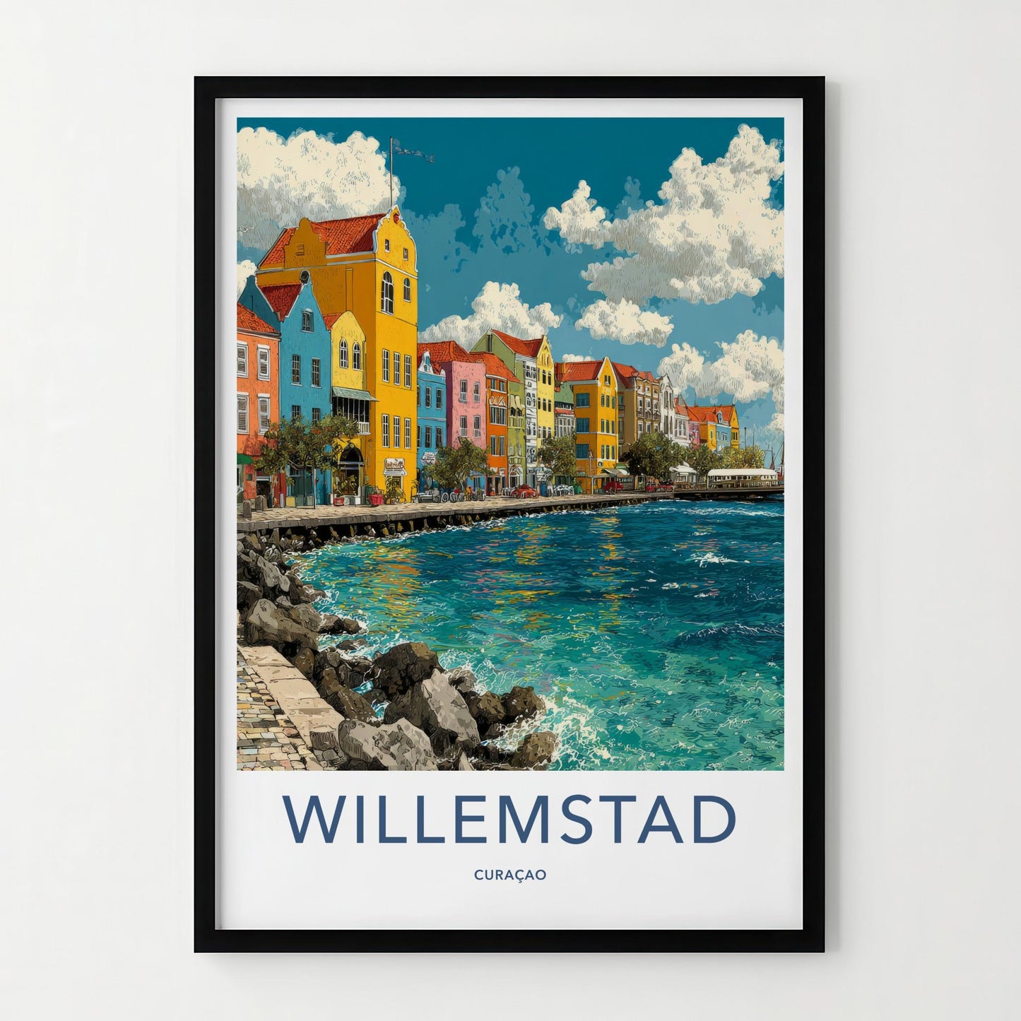 Willemstad Poster - Curacao Travel Art - Colorful Harbor View Home Decor
