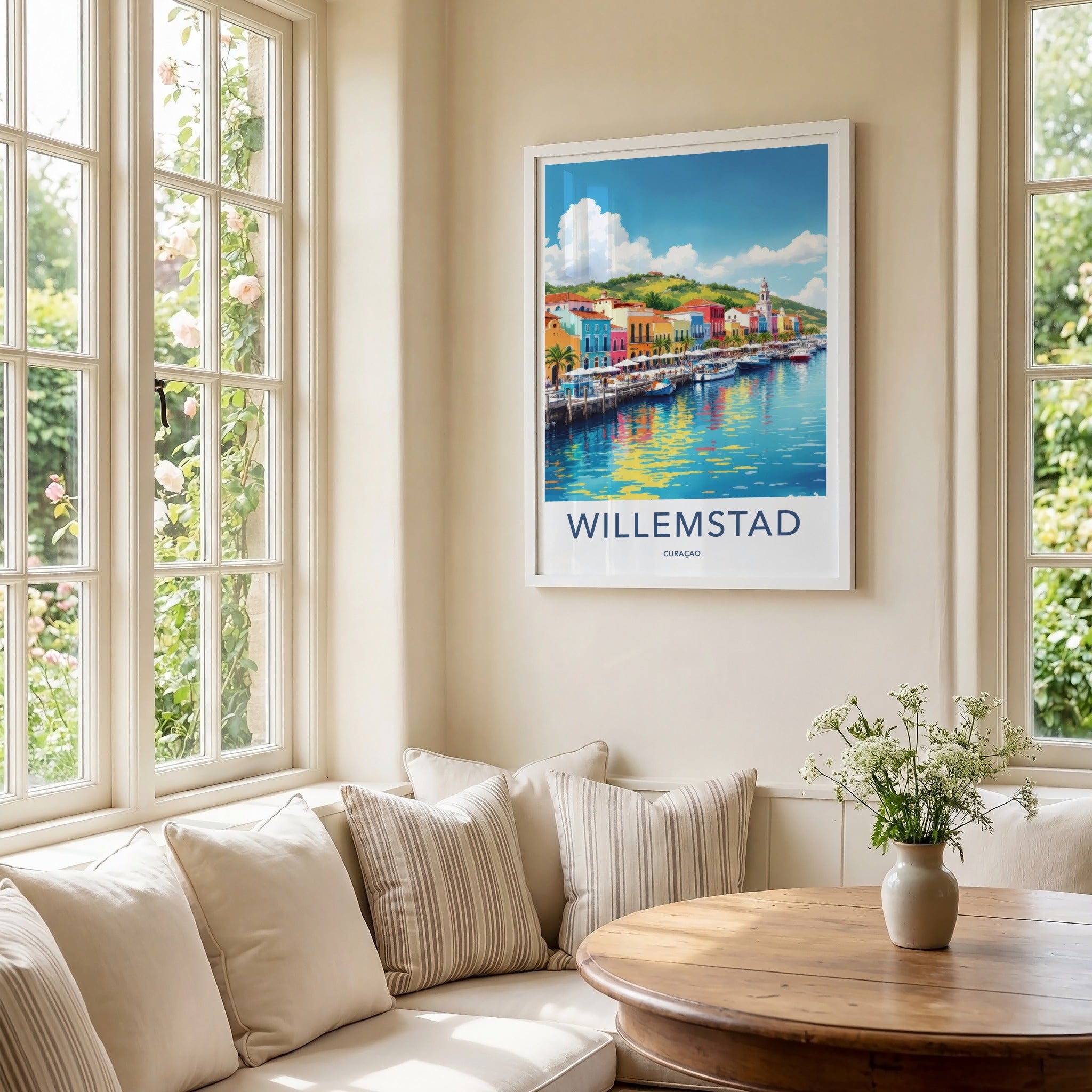 Willemstad Poster - Curacao Travel Art - Colorful Waterfront Buildings Home Decor