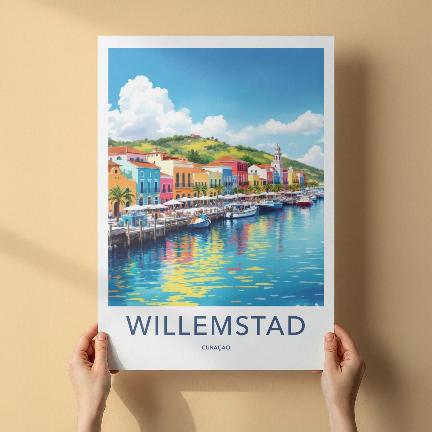 Willemstad Poster - Curacao Travel Art - Colorful Waterfront Buildings Home Decor