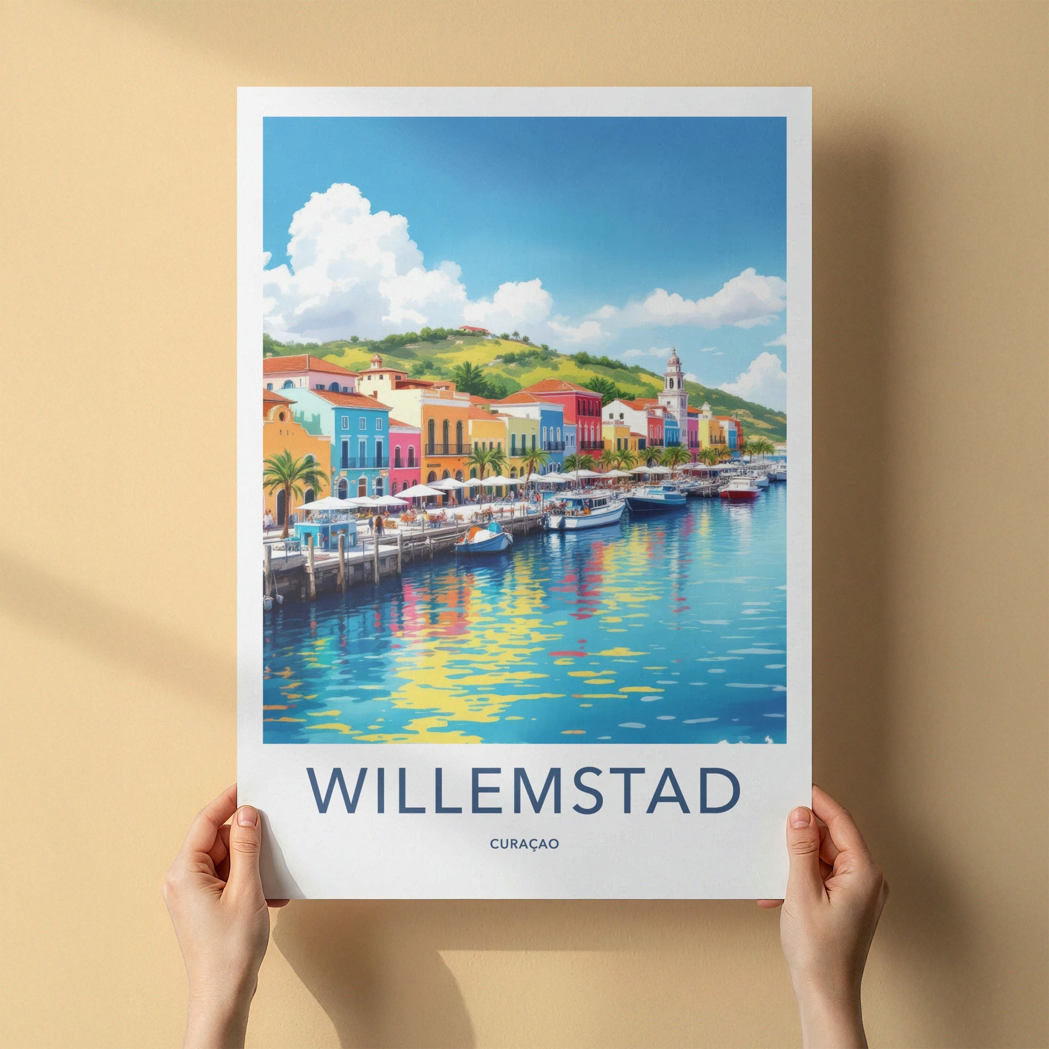 Willemstad Poster - Curacao Travel Art - Colorful Waterfront Buildings Home Decor