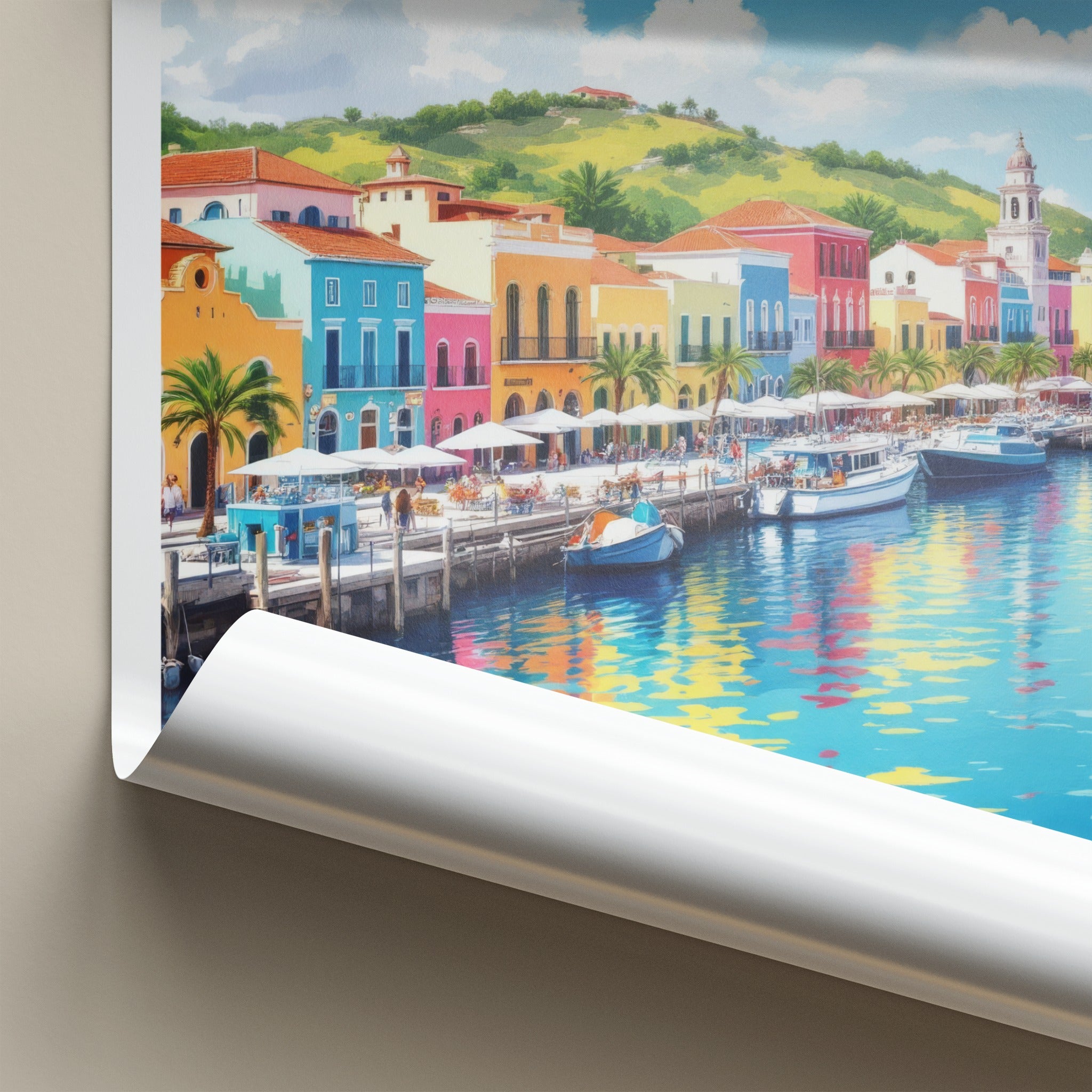 Willemstad Poster - Curacao Travel Art - Colorful Waterfront Buildings Home Decor