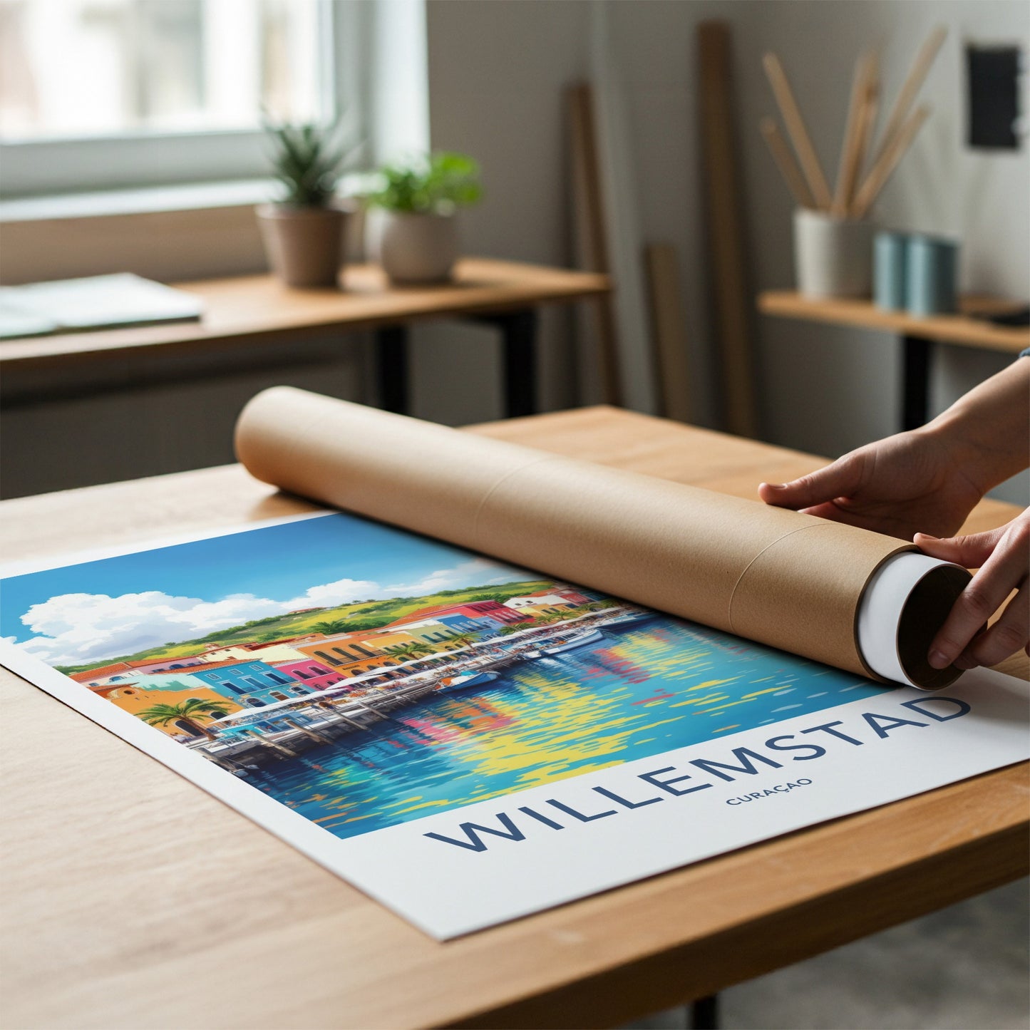 Willemstad Poster - Curacao Travel Art - Colorful Waterfront Buildings Home Decor