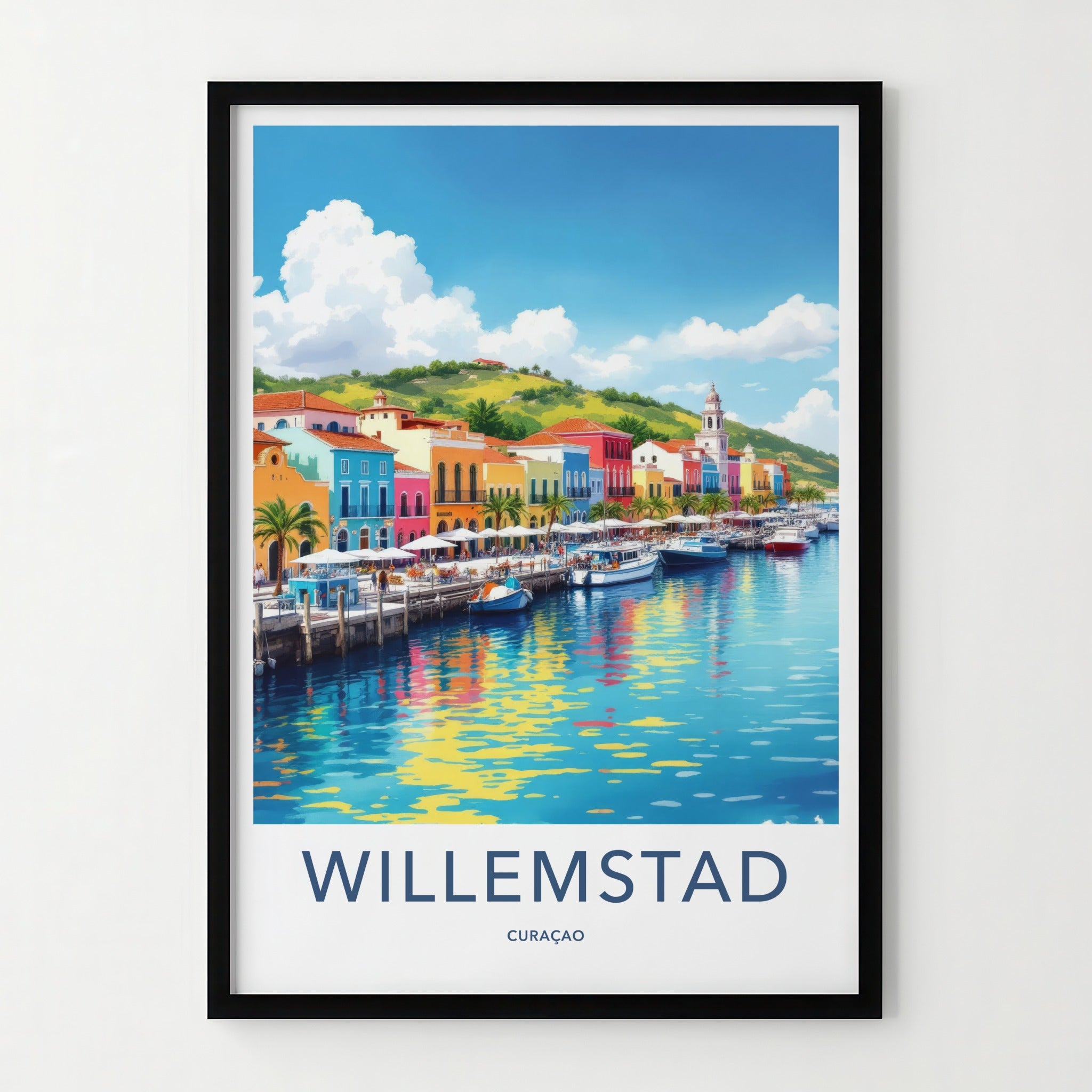 Willemstad Poster - Curacao Travel Art - Colorful Waterfront Buildings Home Decor