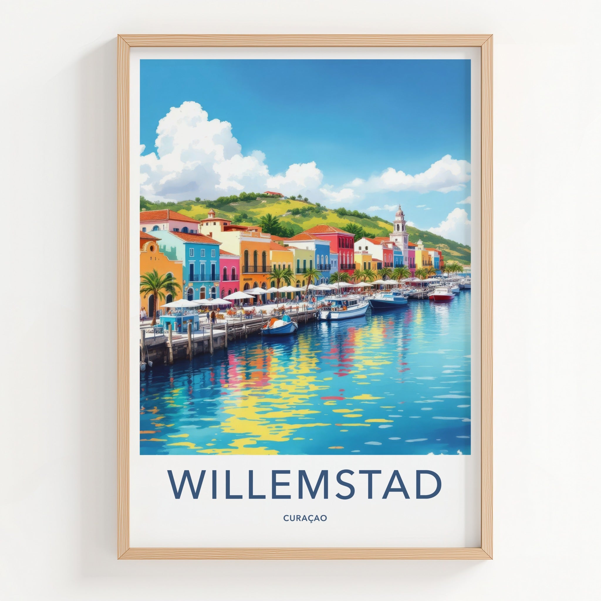 Willemstad Poster - Curacao Travel Art - Colorful Waterfront Buildings Home Decor