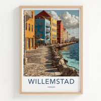 Willemstad Poster - Curacao Travel Art - Colorful Waterfront Buildings Home Decor