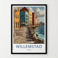 Willemstad Poster - Curacao Travel Art - Colorful Waterfront Buildings Home Decor
