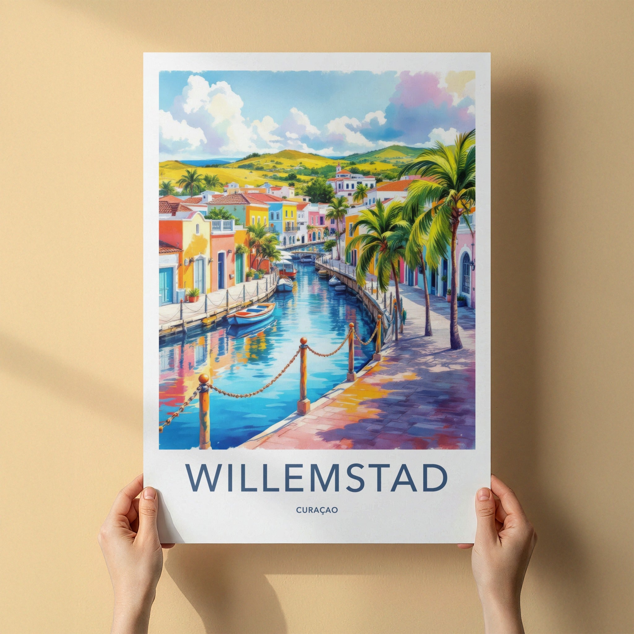 Willemstad Poster - Curacao Wall Art - Vibrant Canal Houses Home Decor