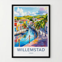 Willemstad Poster - Curacao Wall Art - Vibrant Canal Houses Home Decor