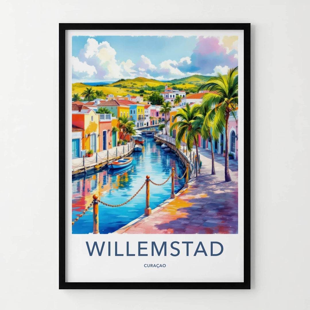 Willemstad Poster - Curacao Wall Art - Vibrant Canal Houses Home Decor