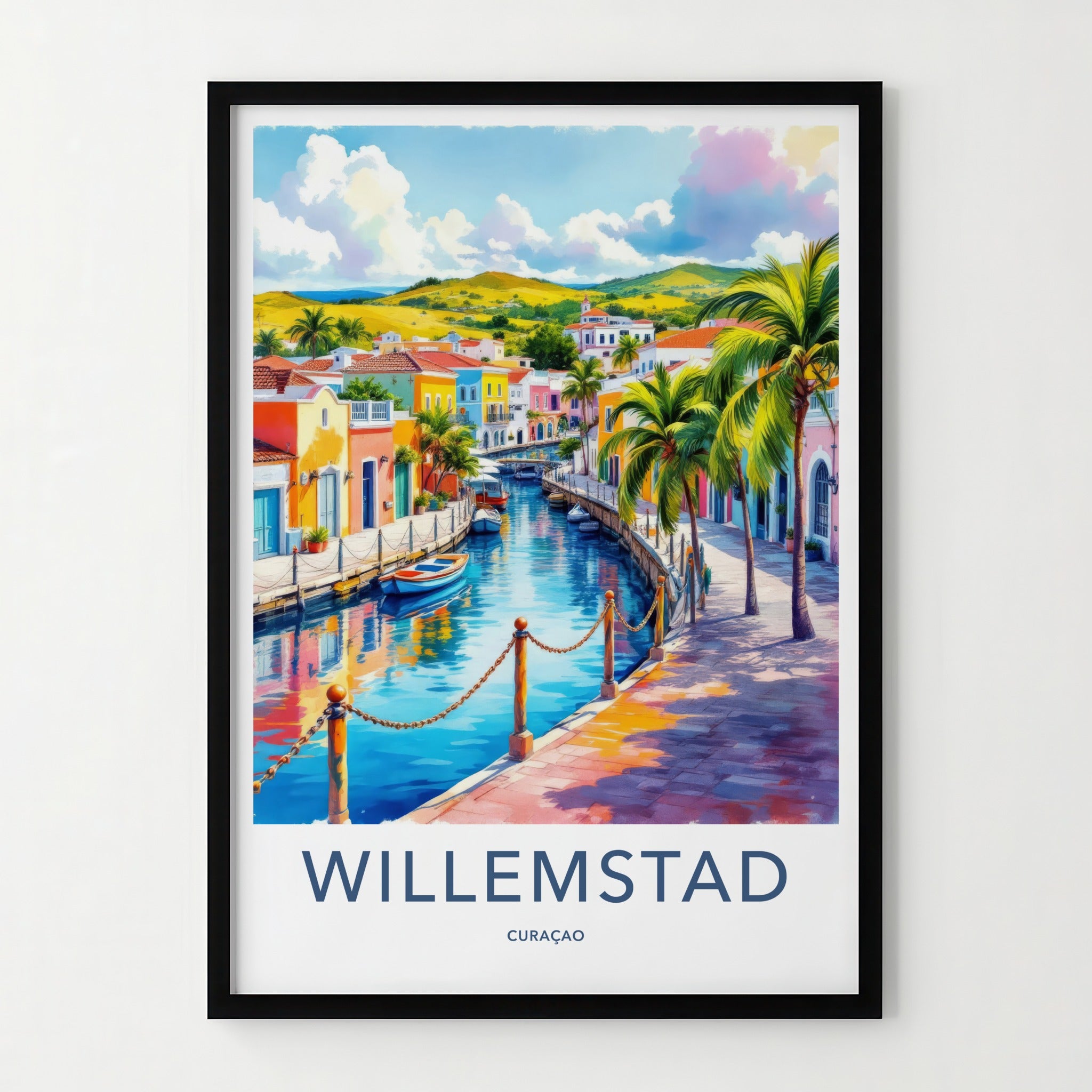Willemstad Poster - Curacao Wall Art - Vibrant Canal Houses Home Decor