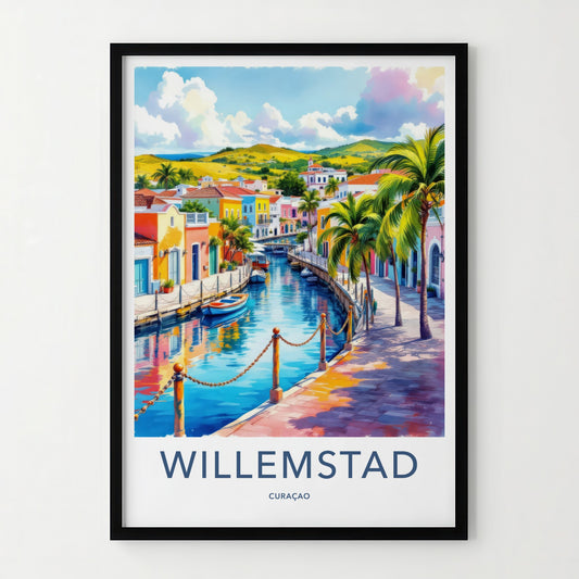 Willemstad Poster - Curacao Wall Art - Vibrant Canal Houses Home Decor