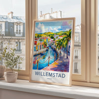 Willemstad Poster - Curacao Wall Art - Vibrant Canal Houses Home Decor