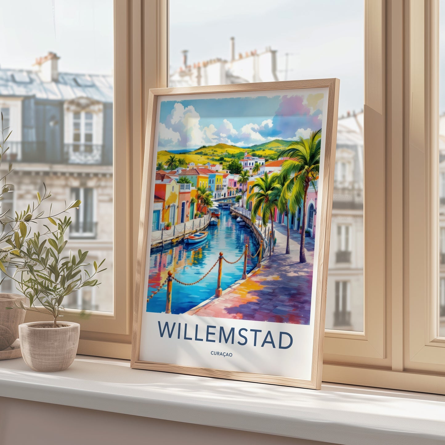 Willemstad Poster - Curacao Wall Art - Vibrant Canal Houses Home Decor