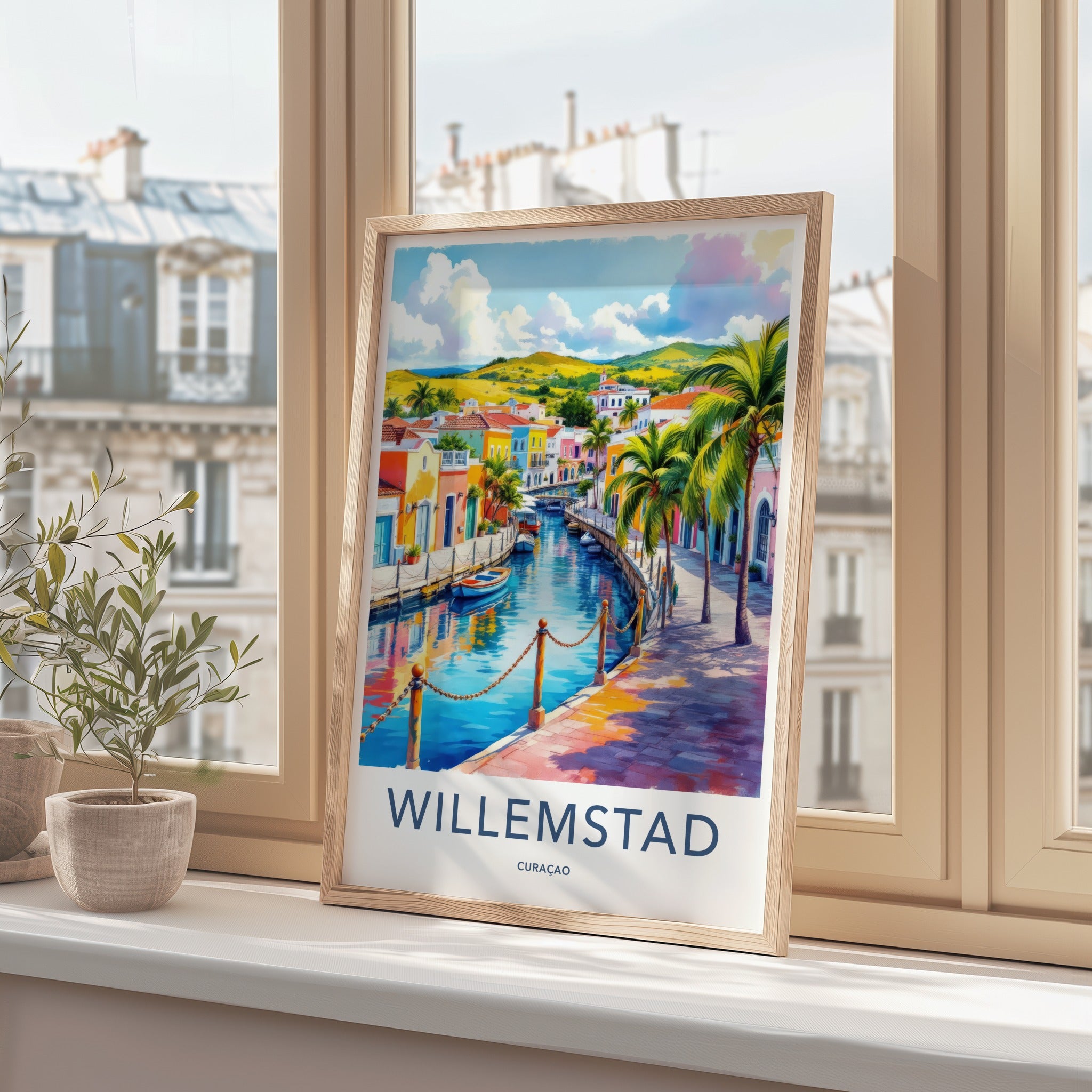 Willemstad Poster - Curacao Wall Art - Vibrant Canal Houses Home Decor