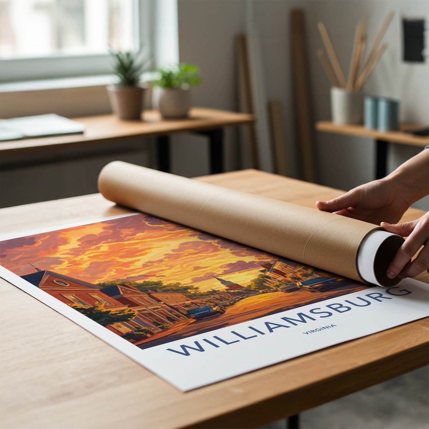 Williamsburg Poster - Virginia Travel Art - Historic Street Sunset Home Decor