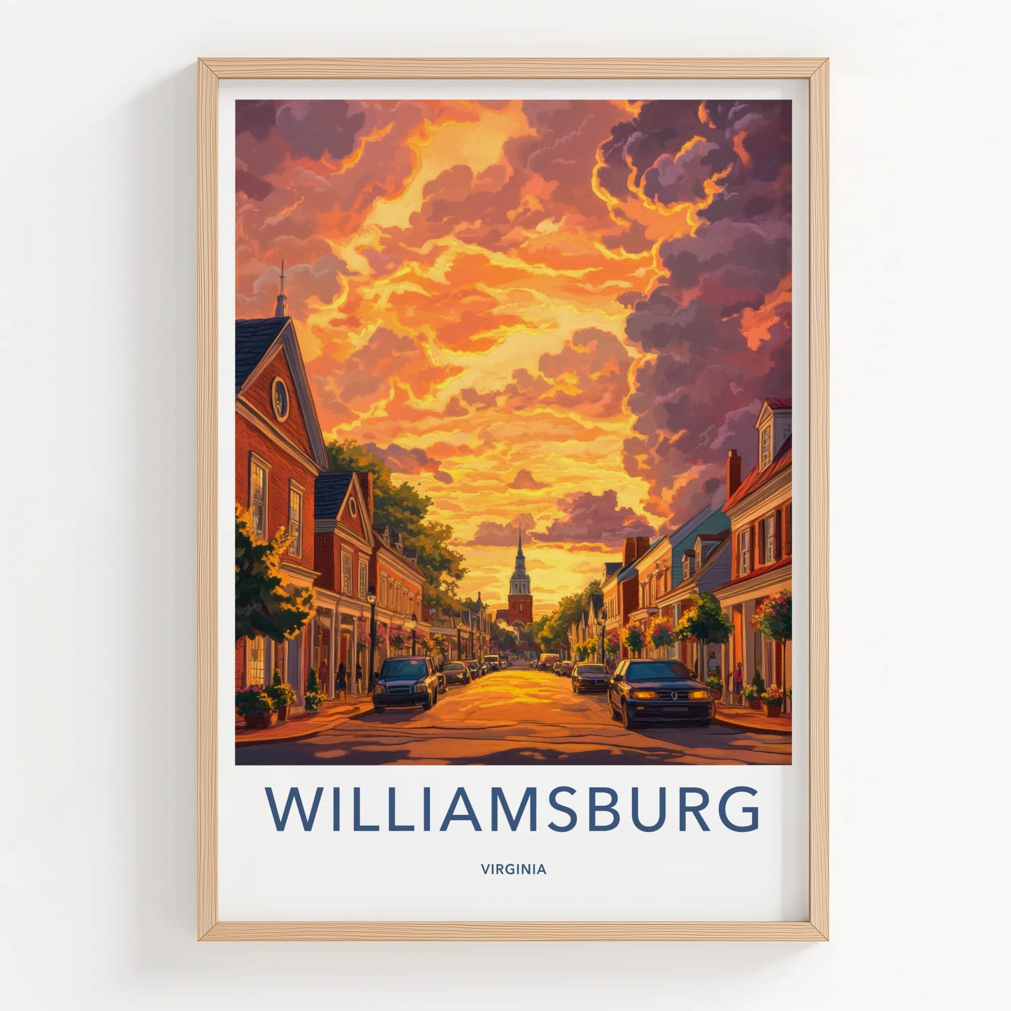 Williamsburg Poster - Virginia Travel Art - Historic Street Sunset Home Decor