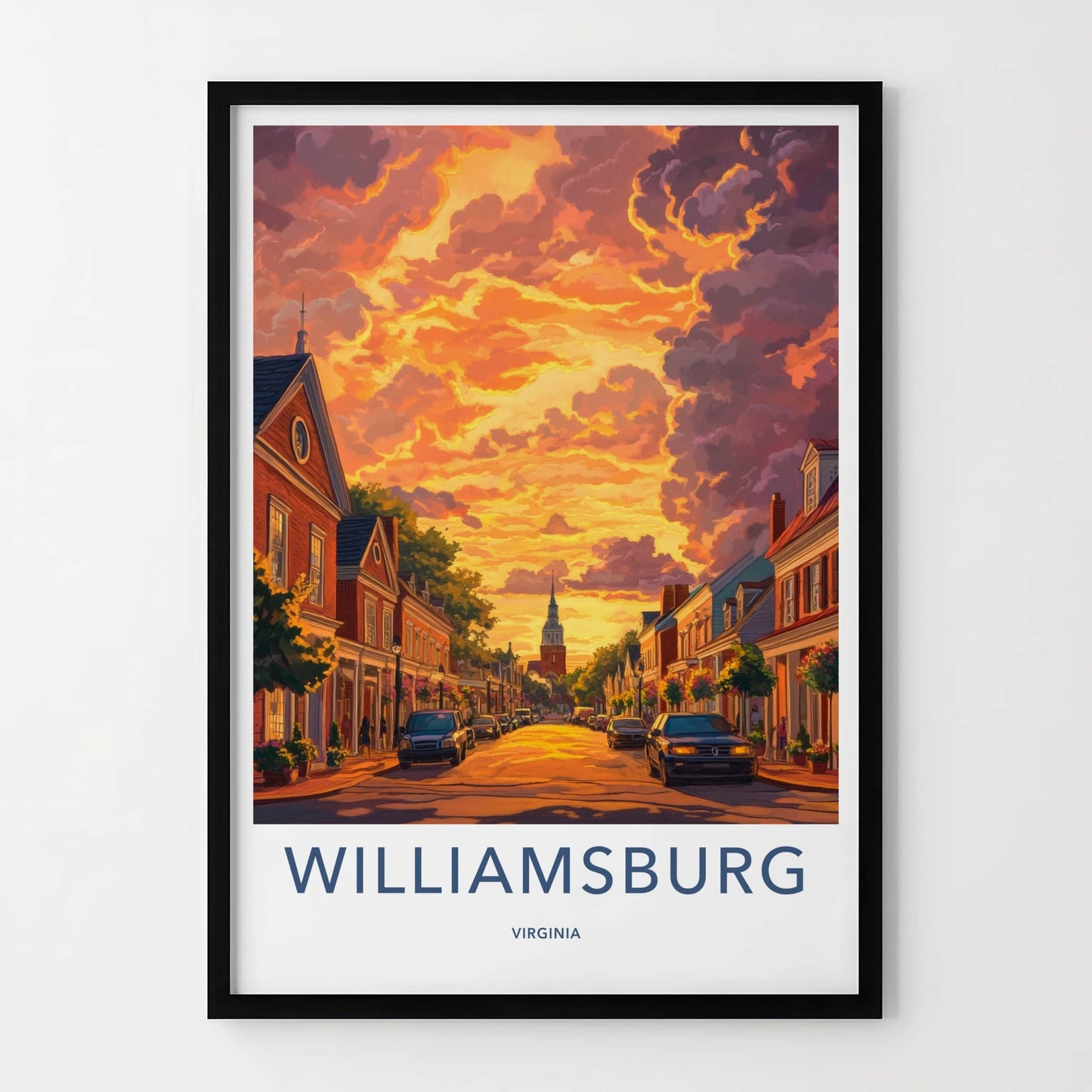 Williamsburg Poster - Virginia Travel Art - Historic Street Sunset Home Decor