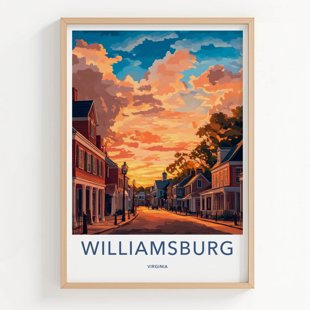 Williamsburg Poster - Virginia Travel Art - Vibrant Sunset Street Home Decor