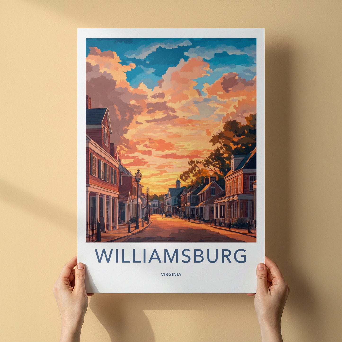 Williamsburg Poster - Virginia Travel Art - Vibrant Sunset Street Home Decor