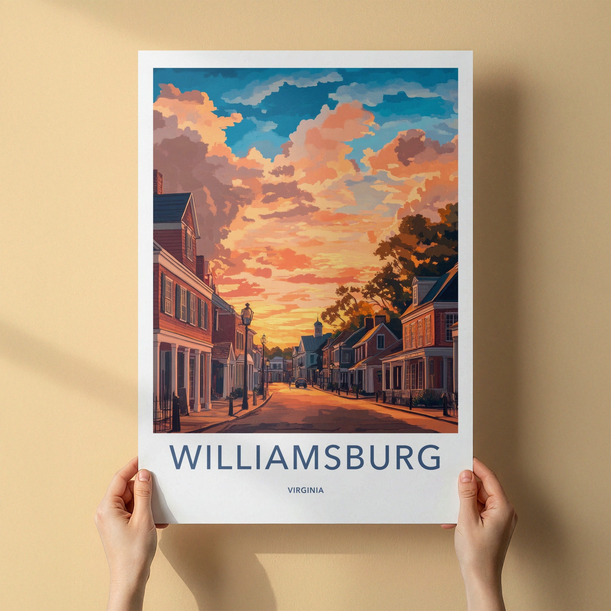 Williamsburg Poster - Virginia Travel Art - Vibrant Sunset Street Home Decor