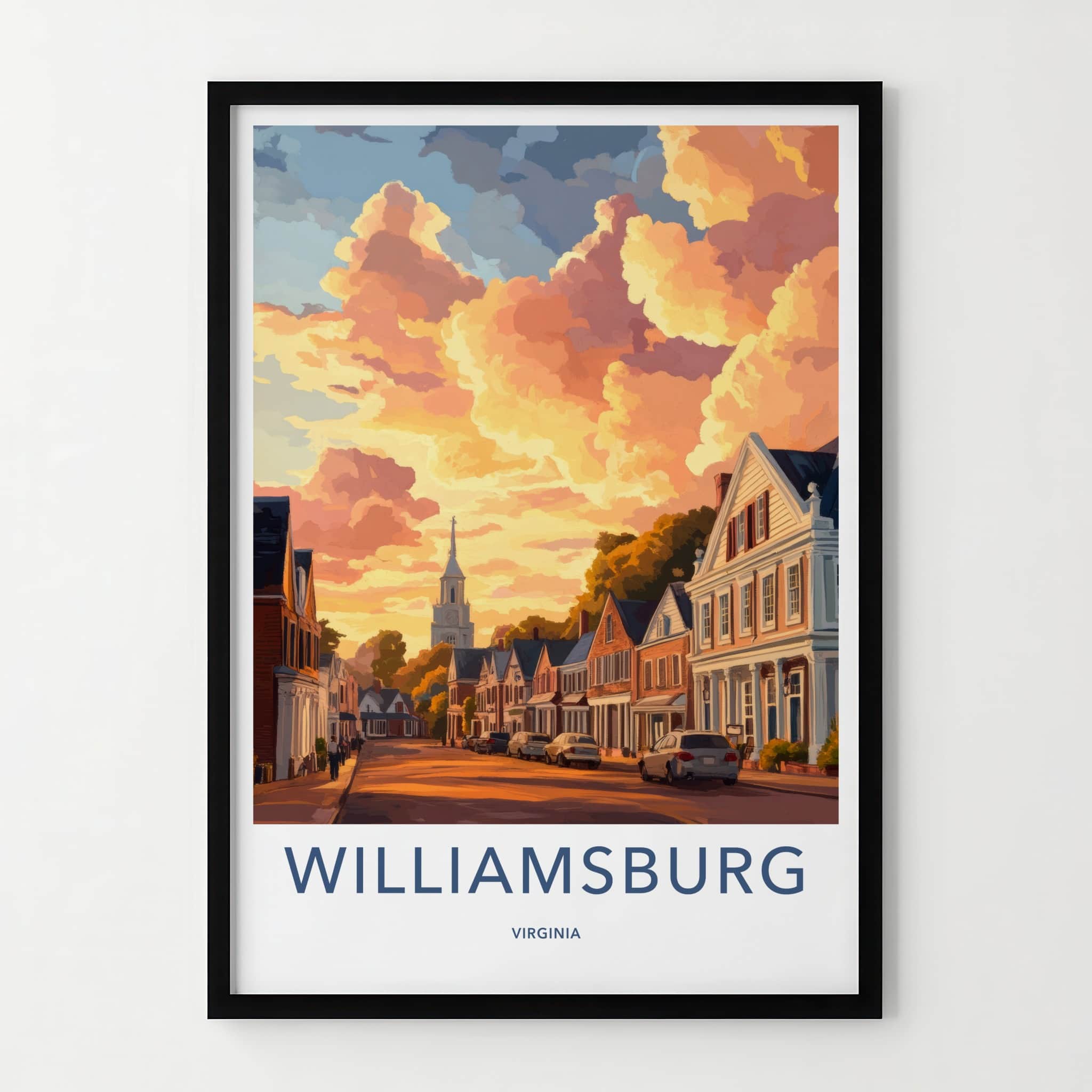 Williamsburg Poster - Virginia Wall Art - Historic Street Sunset Home Decor