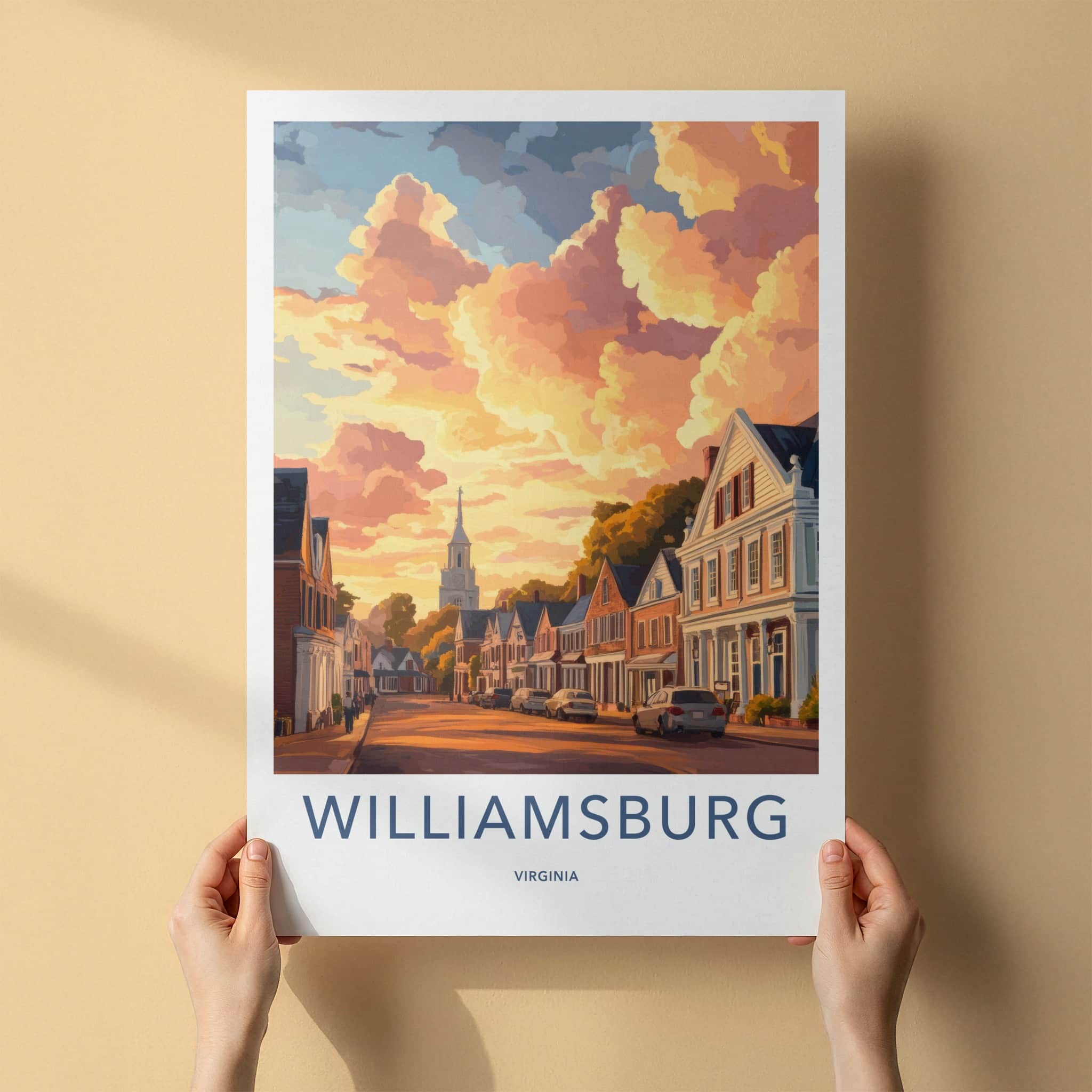 Williamsburg Poster - Virginia Wall Art - Historic Street Sunset Home Decor