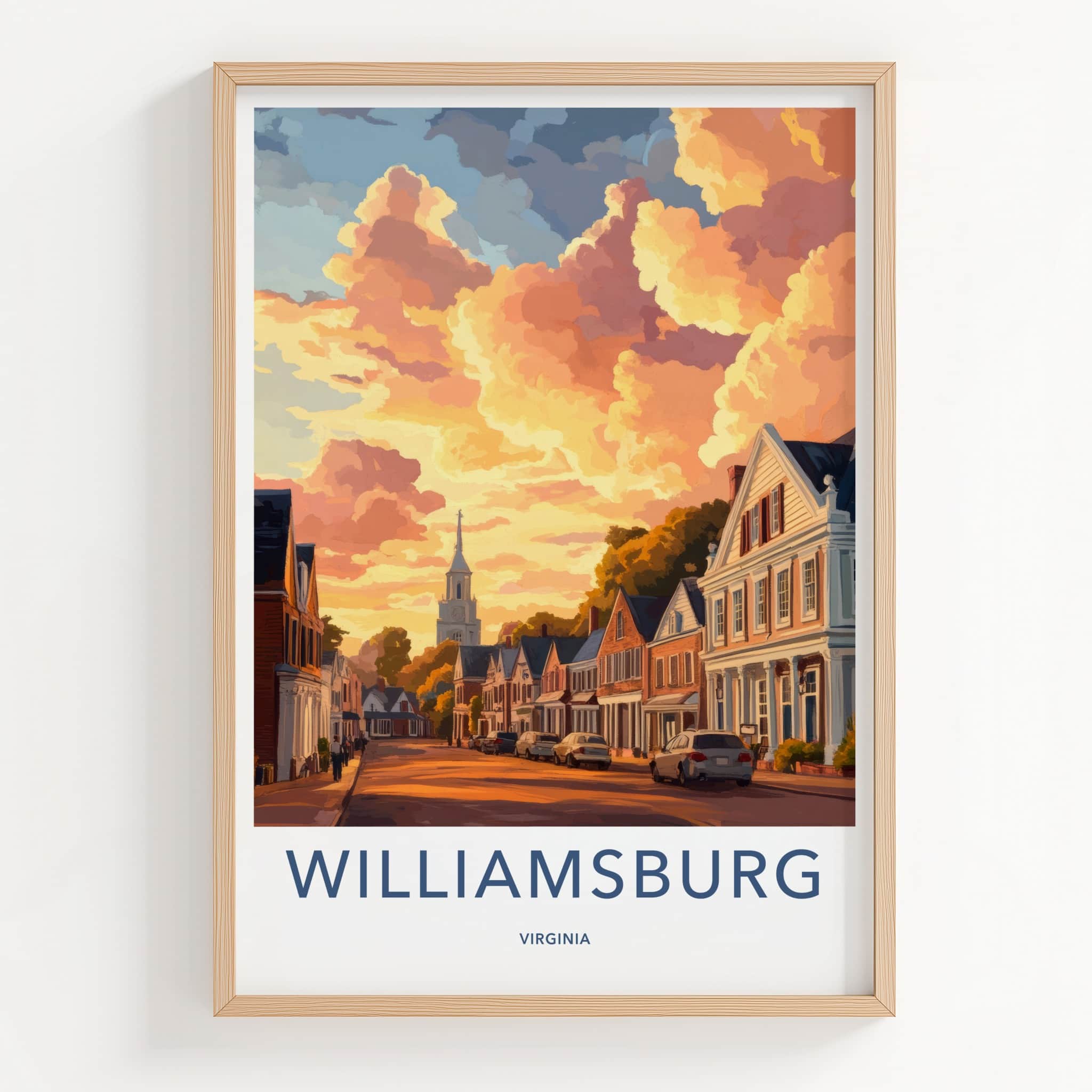 Williamsburg Poster - Virginia Wall Art - Historic Street Sunset Home Decor