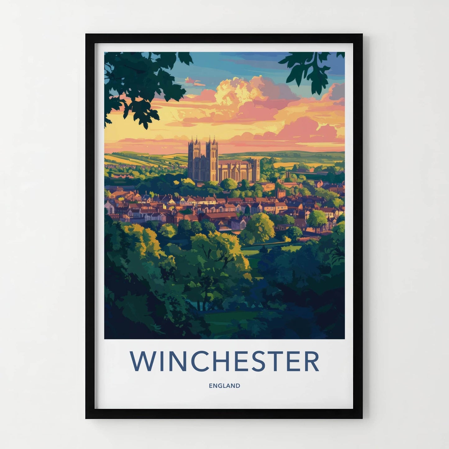 Winchester Poster - England Travel Art - Cathedral Sunset View Home Decor