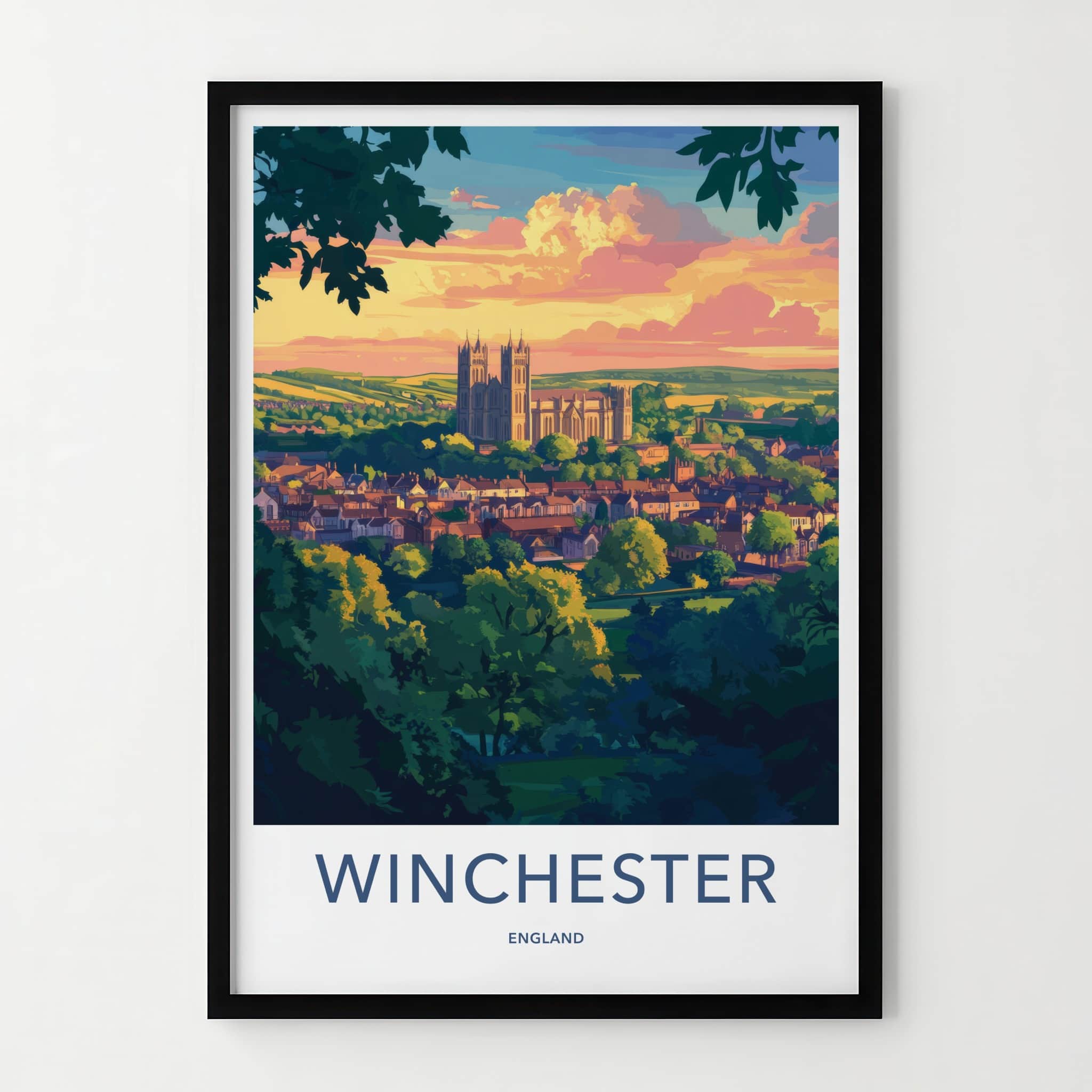 Winchester Poster - England Travel Art - Cathedral Sunset View Home Decor